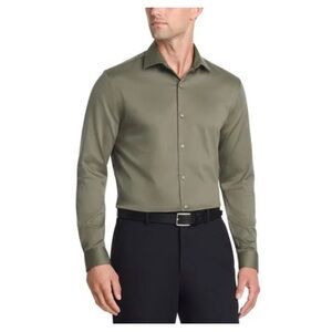 NWT Kenneth Cole Reaction Slim Fit Dusty Olive Dress Shirt M Neck 15-15.5